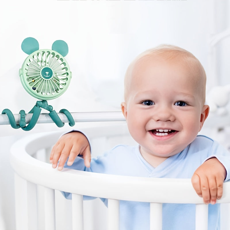 Baby Stroller Fan With Clip, Octopus Shapoed Funny Fan With Flexible Tripod Wrapped, USB Rechargeable Portable Fan for Car Seat