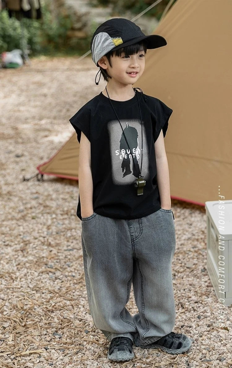 Boys Thin Tencel Denim Cooling Curved Pants 2025 New Style Ultra-Thin Kids Mosquito Repellent Long Pants Medium & Small Size