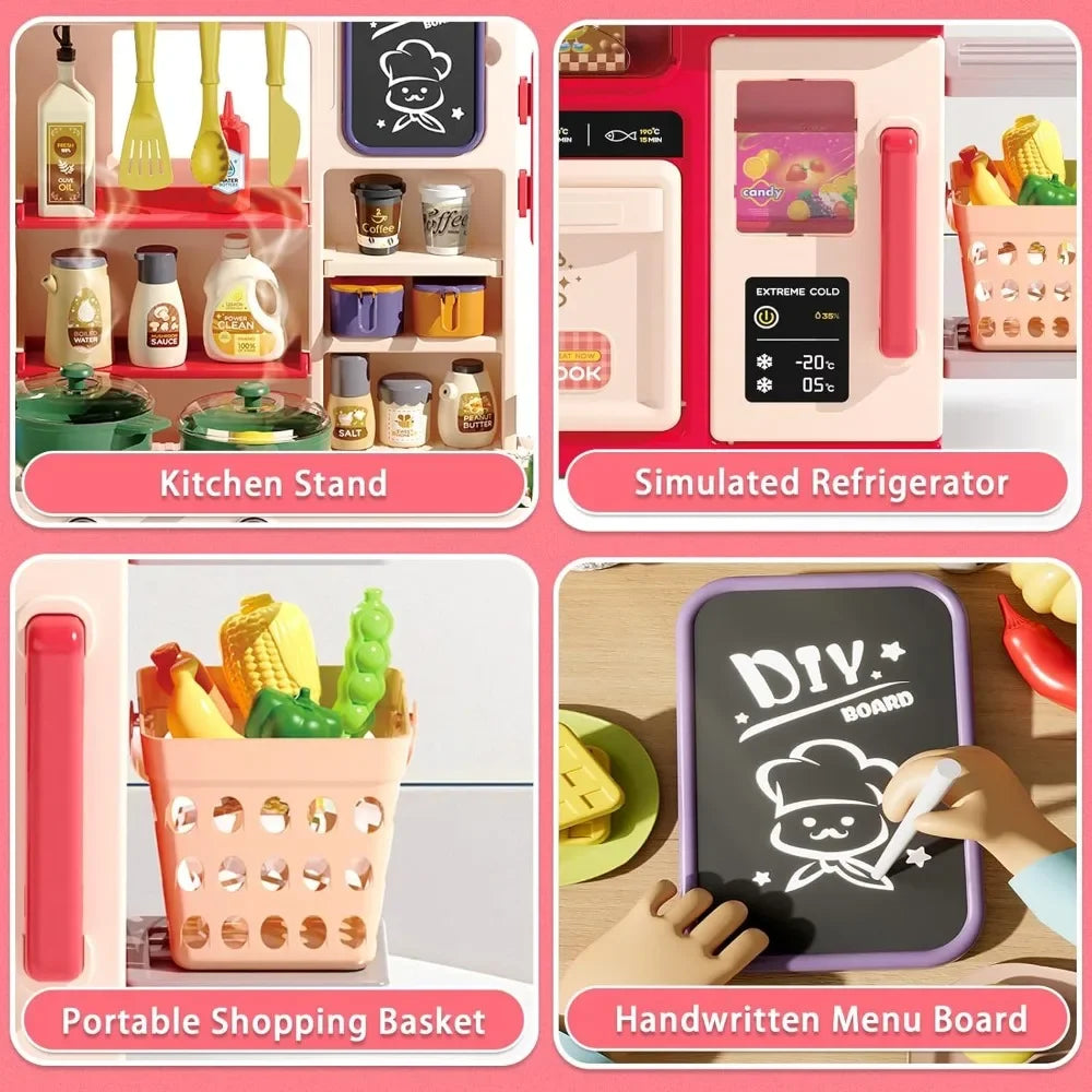 Kids Kitchen Playset with Realistic Lights & Sounds Spray Sink Pretend Play Food Kitchen Christmas Gift for Boys Girls Toddlers