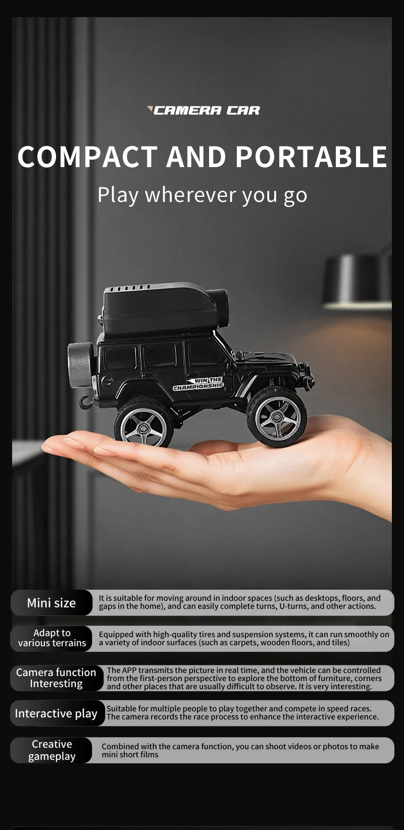 KF32 1:64 RC Mini Climbing Alloy Video Car With LED Light  and HD Camera Radio Remote Control Vehicle Toy for Kids Best Gift