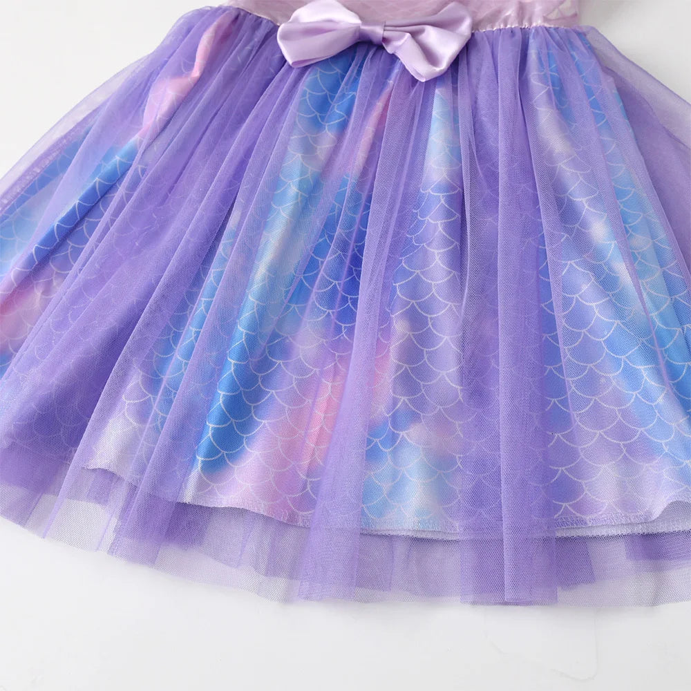 VIKITA Girls Mermaid Print Dress Kids Summer Sleeveless Dresses with Bow Knot Girl Princess Party Prom Gown Beach Vacation Dress