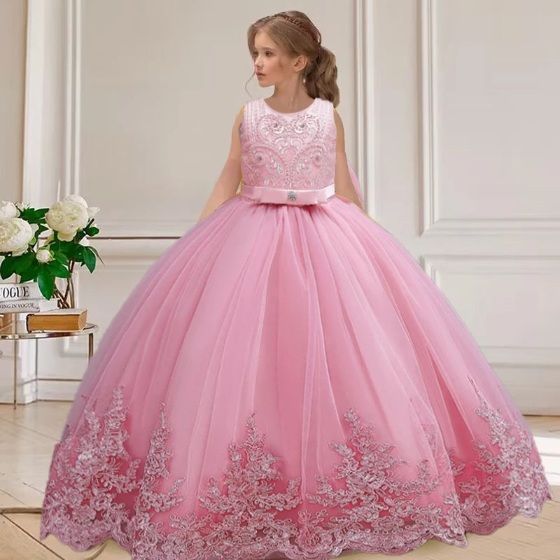 2025 New Hot Selling Girl Party Dress Gorgeous Big Bow Graduation Ball Dress 4 6.8 10 12 Elegant Birthday Dress Girl dresses