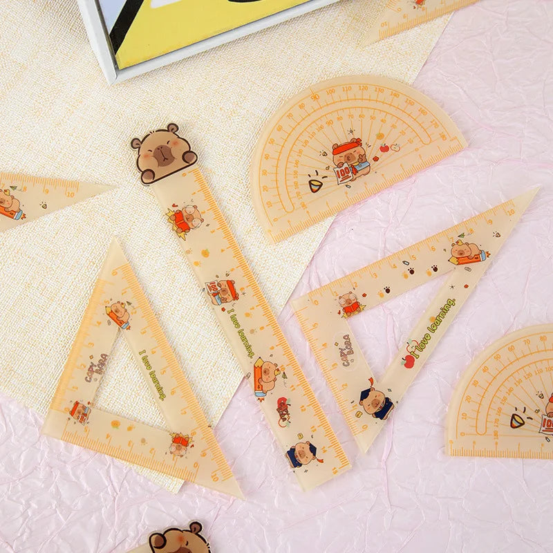 4pcs/set New Acrylic Capybara Set Rulers Drawing Tools Office Supplies Straight Ruler Cute Cartoon Soft Ruler Set Student Gifts