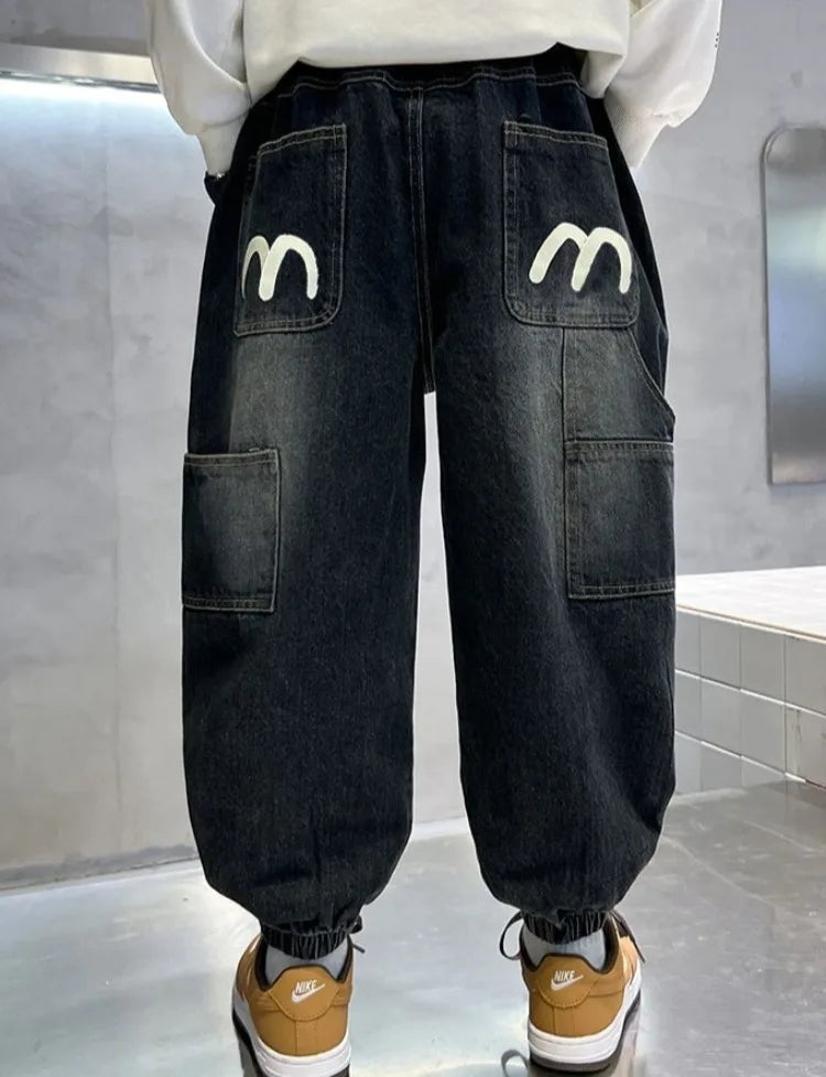 Boys' Fleece-Lined Jeans 2025 New Autumn/Winter Thermal Insulated Trendy Long Pants for Big Tall Kids, Stretchy Fabric Loose Fit