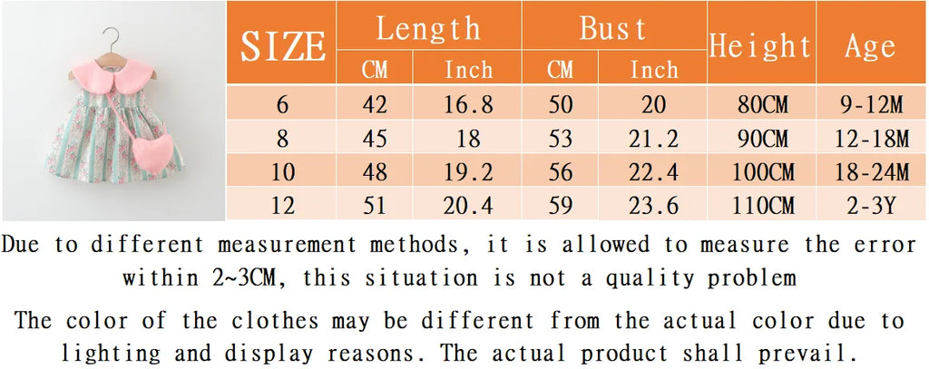 Summer New Pink Doll Neck Baby Girl Dress, Sweet Floral Children'S Sleeveless Clothes+Love Bag (9 Months -3 Years Old)