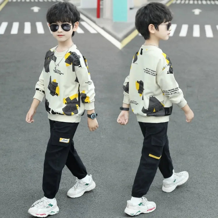 2025 New Arrival Boys' Mid-Large Size Sporty Two-Piece Spring & Autumn Kids Clothing Set - Stylish Outfit for Children