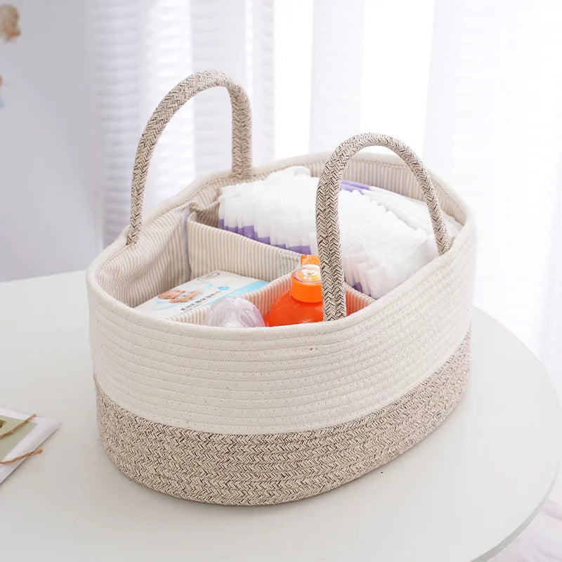 PANGDUBE Foldable Diaper Caddy Organizer - Portable Baby Storage Bag for Nursery Diaper Stackers & Caddies Cotton Linen Basket