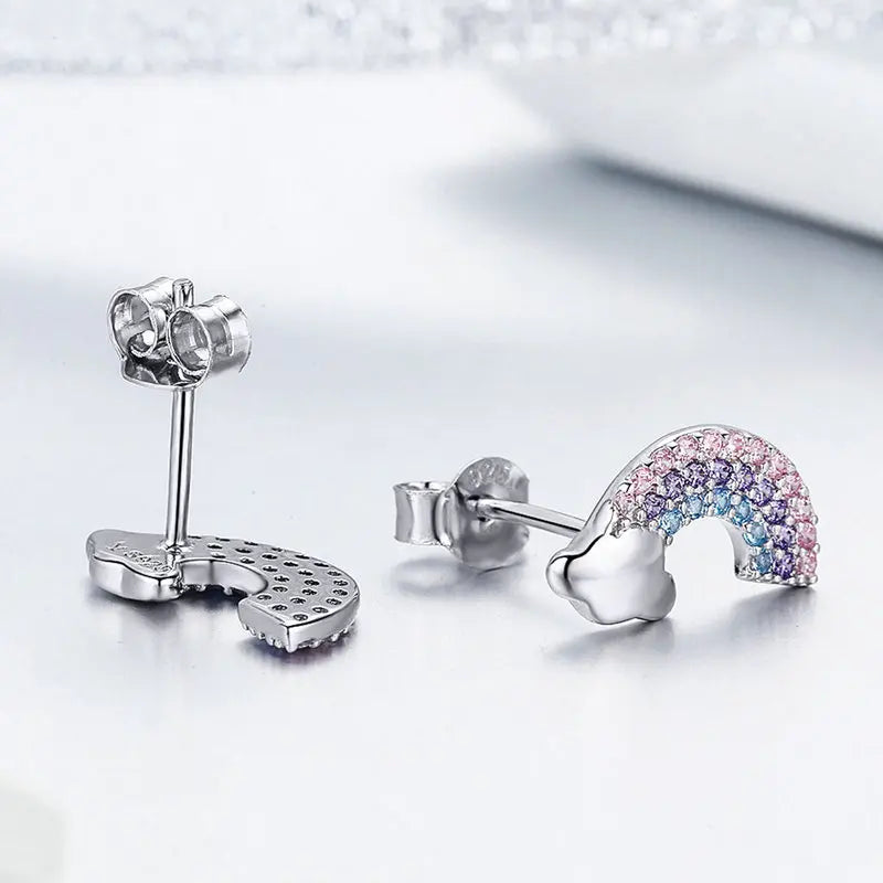 Bamoer 925 Sterling Silver Luxury Girl Earrings Rainbow Butterfy Cute Fancy Funny Ear Stud Original for Women Party Fine Jewelry
