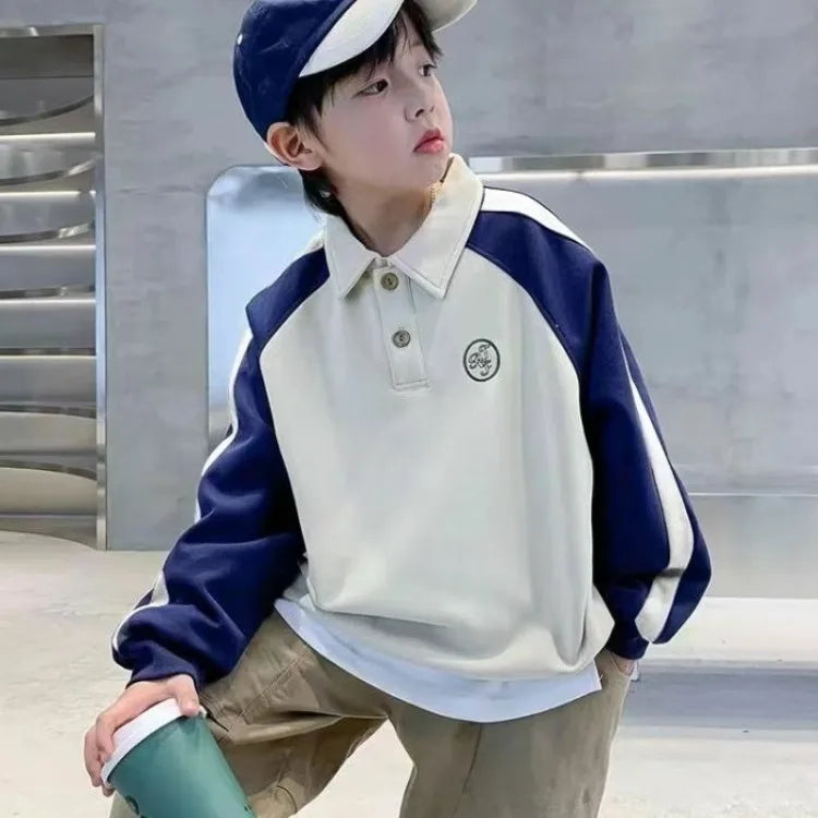 Fan-Only Boys' No Hood Collar Sweatshirt - Spring & Autumn New Arrival Stylish Kids' Polo Shirt