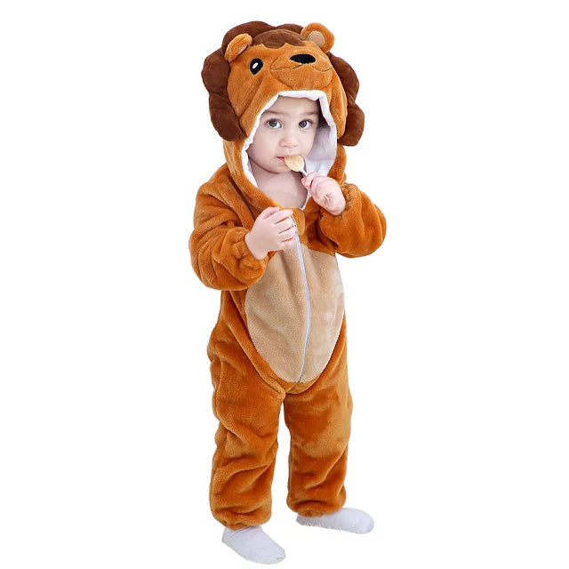 MICHLEY Halloween Costume Infant Baby Clothes Rompers Winter Flannel Hooded Bodysuits Pajamas Animals Overall Jumpsuit For Bebe