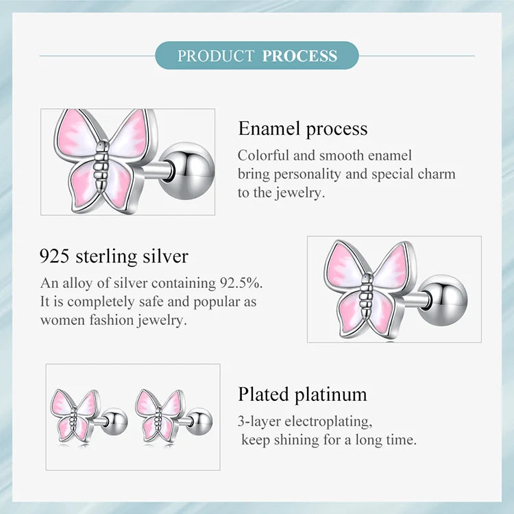 Bamoer 925 Sterling Silver Luxury Girl Earrings Rainbow Butterfy Cute Fancy Funny Ear Stud Original for Women Party Fine Jewelry