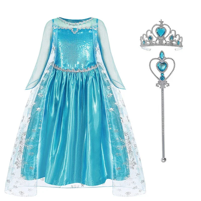 Disney Kids Girls Cosplay Frozen Elsa Anna Princess Dress Girl Mesh Ball Gown Carnival Birthday Clothes Snow Queen Elsa Costume