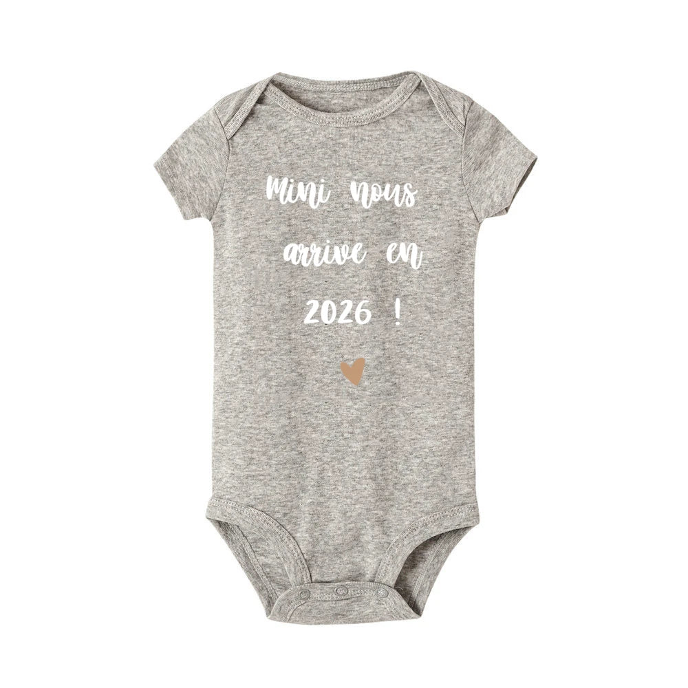 Mini Nous Arrive on 2026 Infant Romper Baby Casual Short Sleeve Jumpsuit Newborn Rompers Pregnancy Reveal Clothes