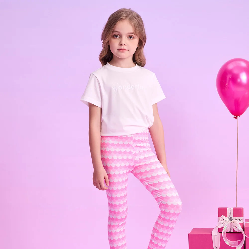 VIKITA Girls Leggings for Kids Striped Print Casual Daily Pencil Pants Toddlers Skinny Pink Trousers Children Clothes 3-12 Years