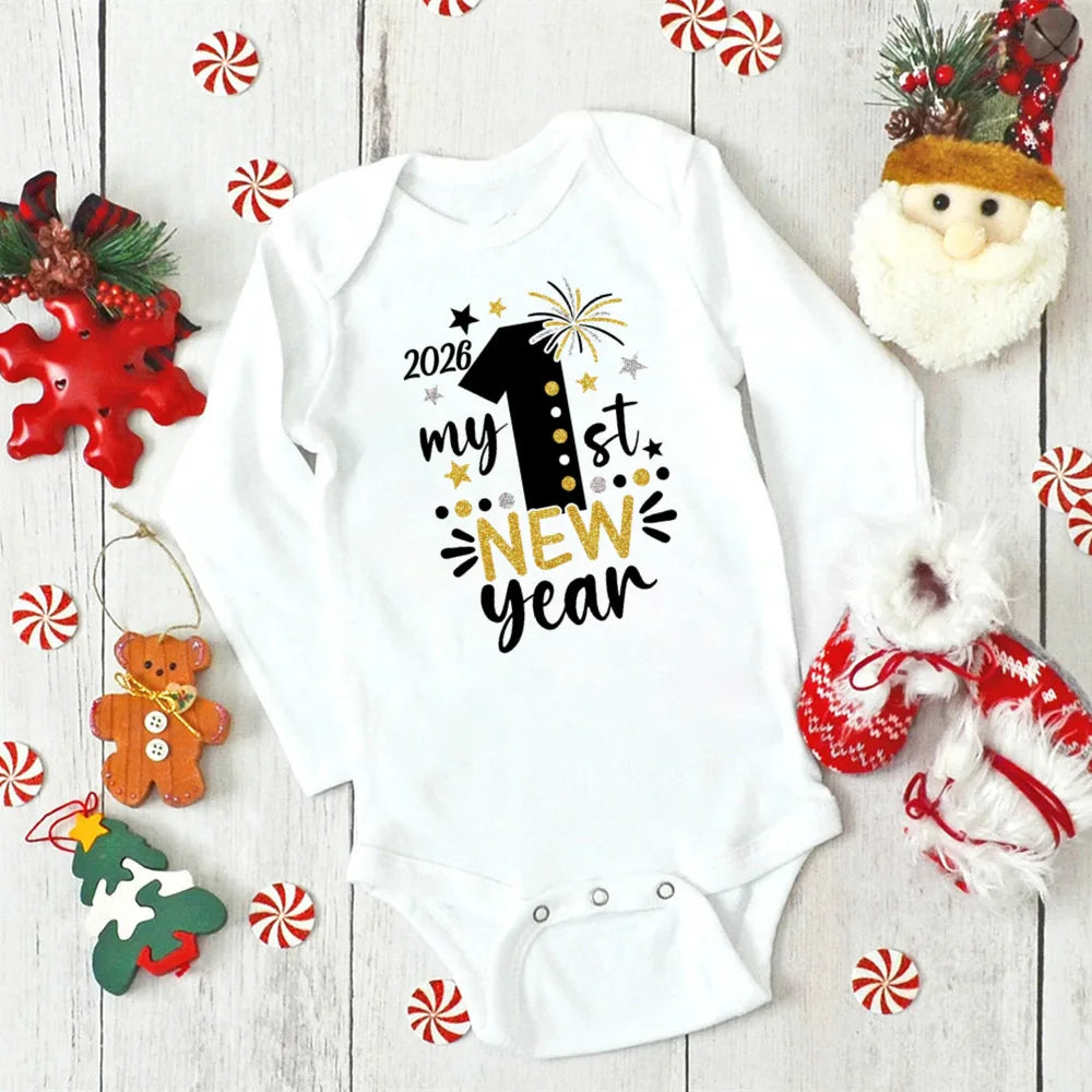It's My 1st New Year 2026 Baby Rompers Newborn Long Sleeve Infant Jumpsuit First New Year Baby Bodysuit Toddler New Year Ropa