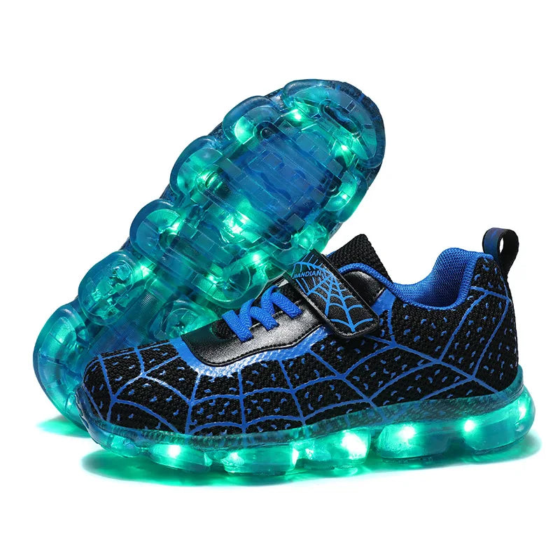Disney Children Luminous PU Leather Red Shoes For Boys Girls LED Lighted Soft Baby Kids Sneakers Infant Tennis Size 25-35