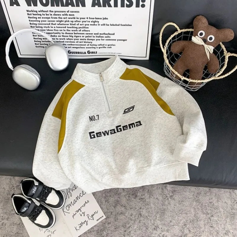 Boys' Mid-Large Size 2025 Autumn New Half-Zip Standing Collar Color-Blocked Loose Fit Stylish Sweatshirt