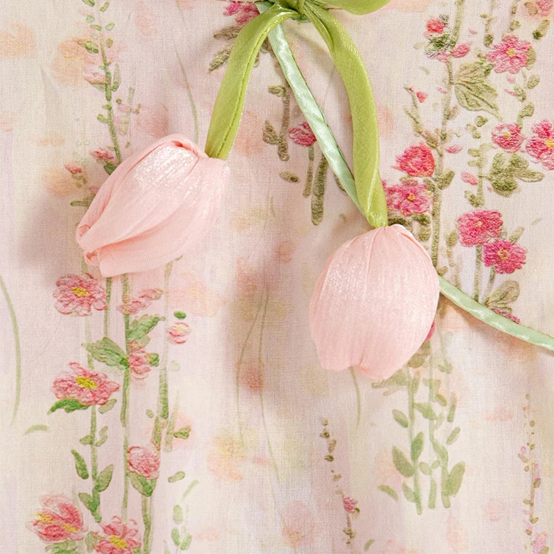 Summer New Chinese Retro Style Baby Girl Sleeveless Dress, Sweet Pink Tulip Children'S Clothing (9 Months -4 Years Old)