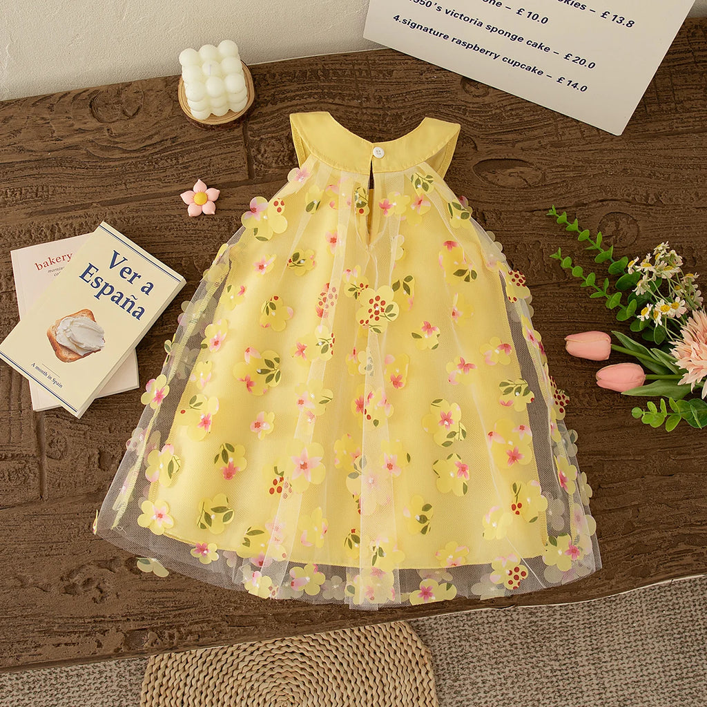 Summer New Floral Chiffon Baby Girl Princess Dress, Sweet Bow Children'S Sleeveless Clothes For Babies Aged 3 Months To 3 Years