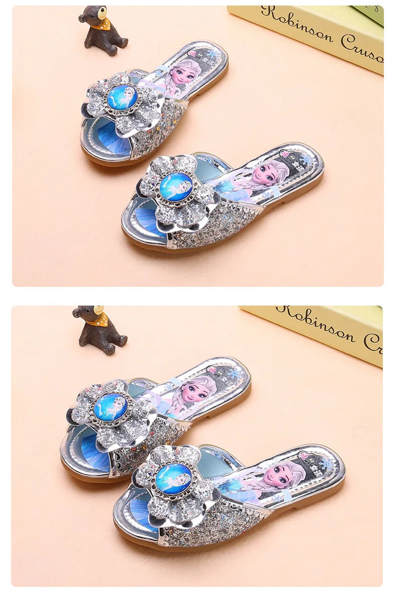 Disney Girls' Sandals Slippers Summer Party Shoes Soft Soled Baby Shoes Frozen Elsa Princess Outdoor Children's Slippers