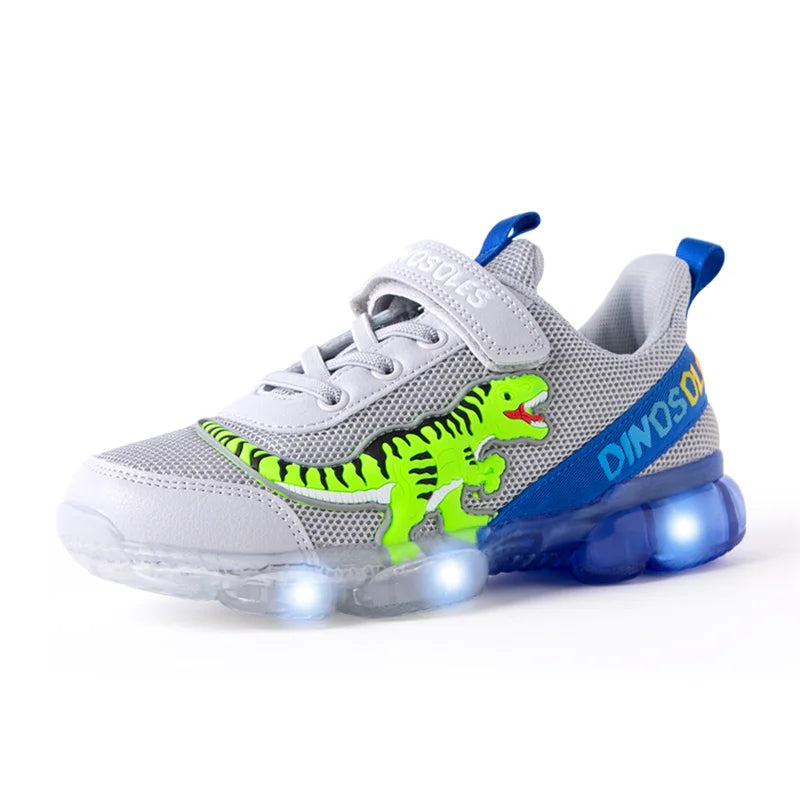 EXDINO T-REX LED 2-9Y Boys Spring Autumn Mesh Tennis Shoes Glowing Children's Kids Flashing Jelly Sole Light Up Casual Sneakers