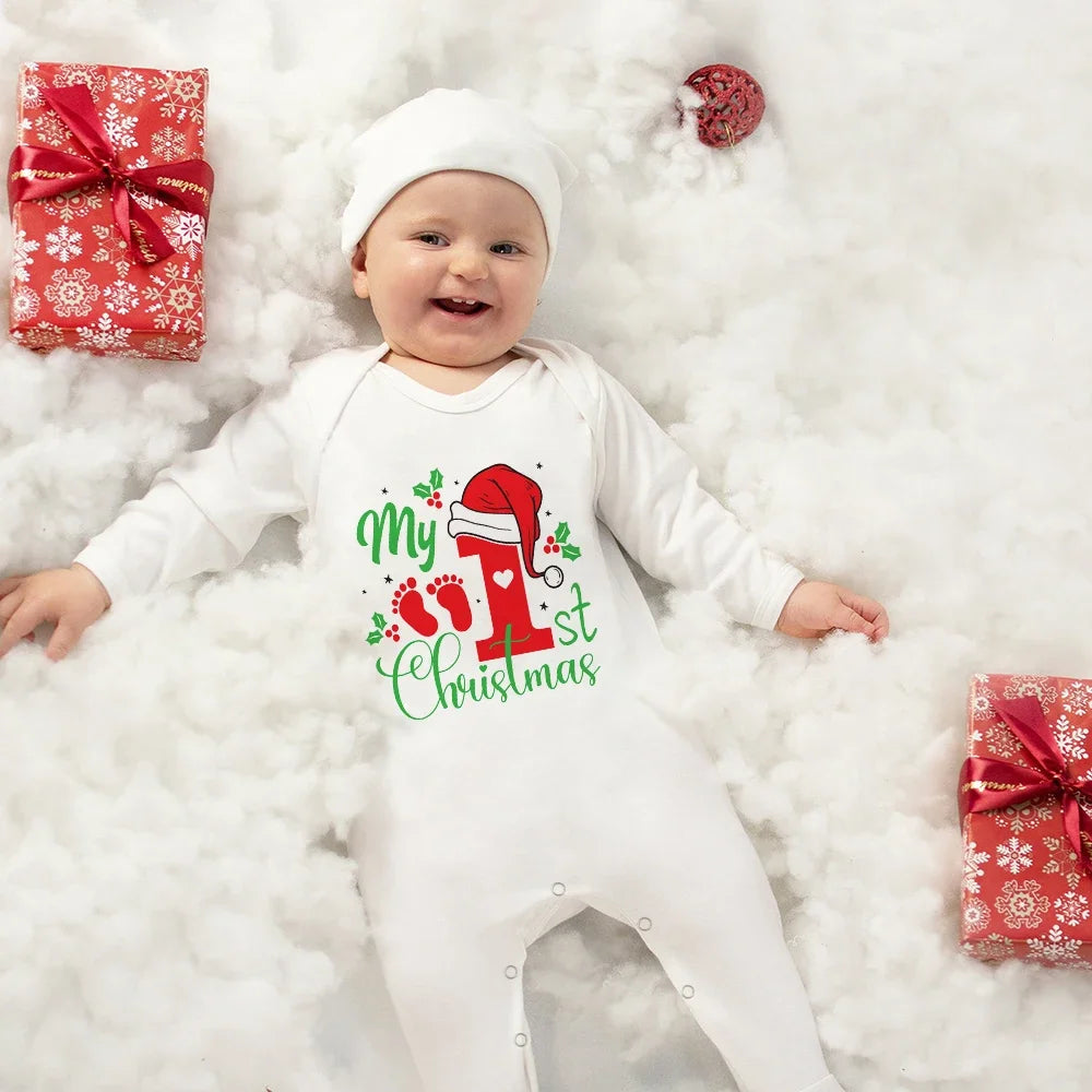 1st Christmas Babygrow Sleepsuit Boys Girls Cute Clothes Baby First Christmas Gift Toddler Xmas Sleepsuit Baby White Bodysuit