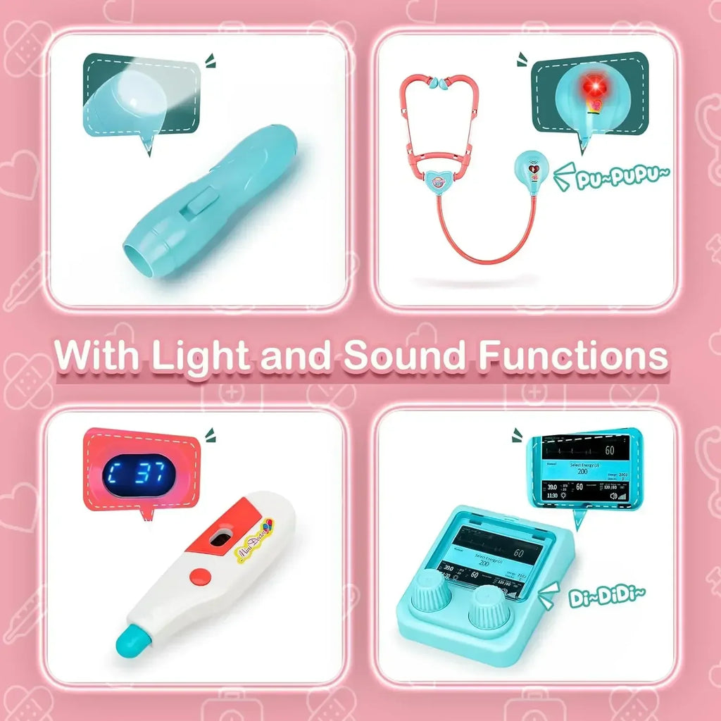 2 in 1 Doctor Kit for Kids Pretend Play Medical Station with Stethoscope Thermometer Sounds & Lights Doctor Toys for Boys Girls