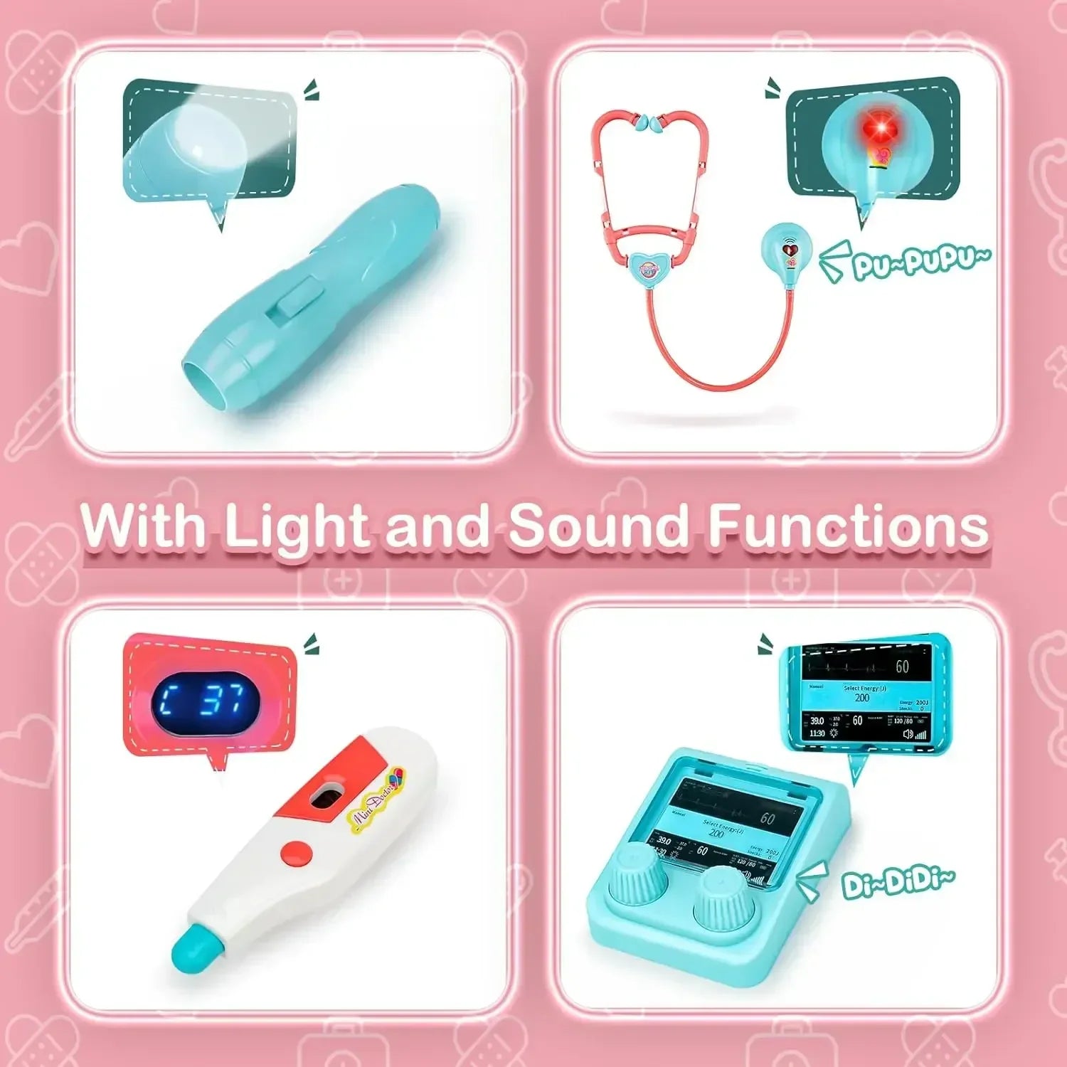 2 in 1 Doctor Kit for Kids Pretend Play Medical Station with Stethoscope Thermometer Sounds & Lights Doctor Toys for Boys Girls