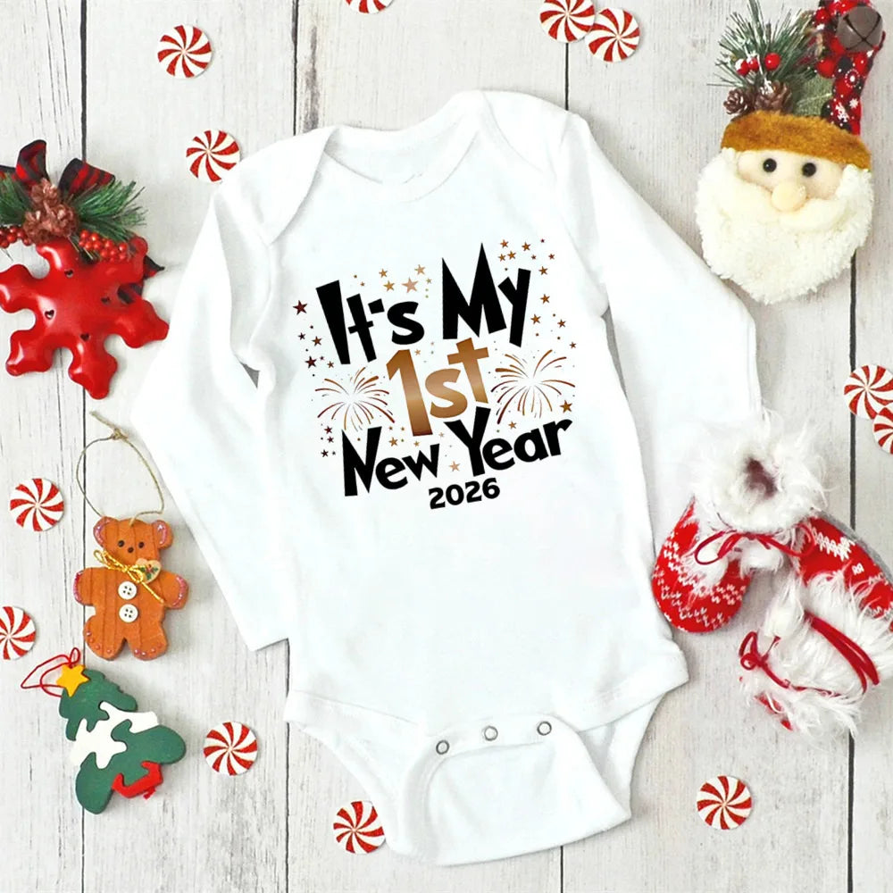 It's My 1st New Year 2026 Baby Rompers Newborn Long Sleeve Infant Jumpsuit First New Year Baby Bodysuit Toddler New Year Ropa