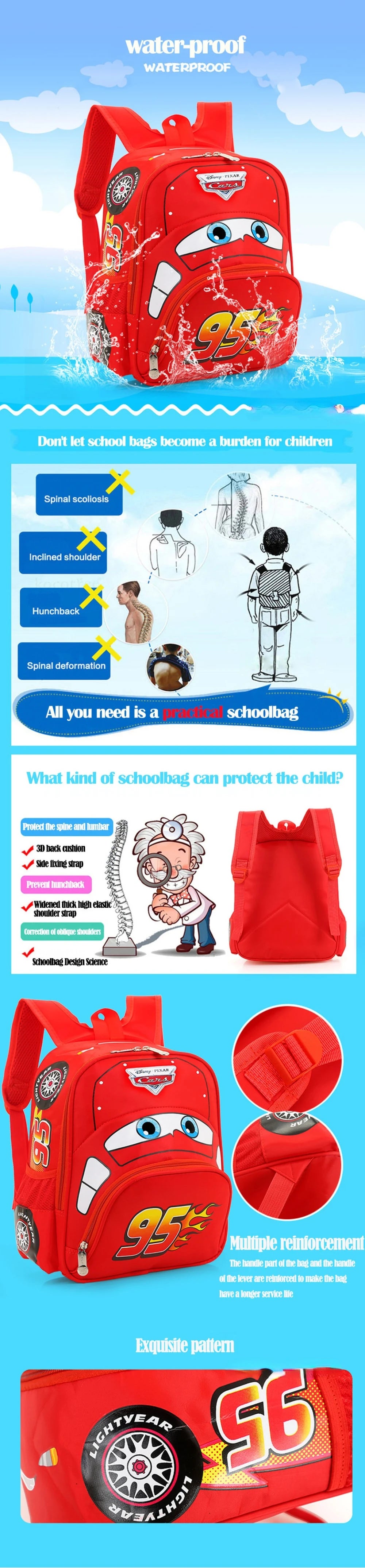 Disney McQueen New Children's School Bag Cartoon Children's Backpack Fashion Children's Backpack Large Capacity High Quality