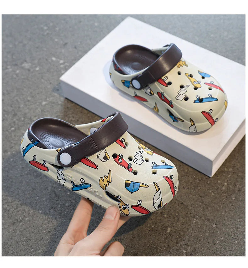 Kids'Sandals PU Leather Summer Beach Shoes Printing For Children Breathable Soft Thick Bottom Khaki Yellow Shoes Size 26-38