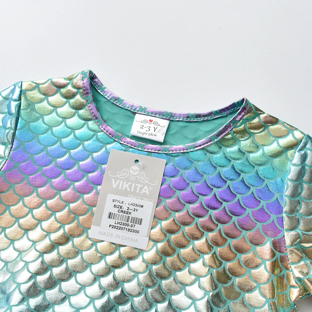 VIKITA Toddlers Girls Mermaid Print Dress Kids Colorful Gradient Layered Mesh Tulle Elegant Birthday Party Princess Tutu Dresse