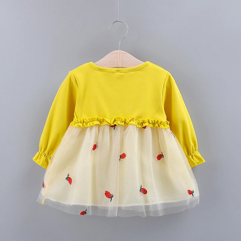 Spring And Autumn New Baby Girl Princess Dress, Pineapple Embroidered Children'S Long Sleeve Clothes (1-3 Years Old)