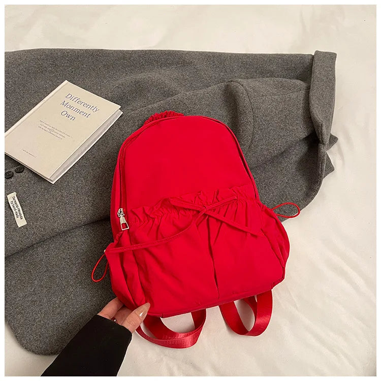 Personalized Embroidered Name Simple Versatile Drawstring Bow Backpack Large Capacity Backpack School Travel For Gifts Backpack