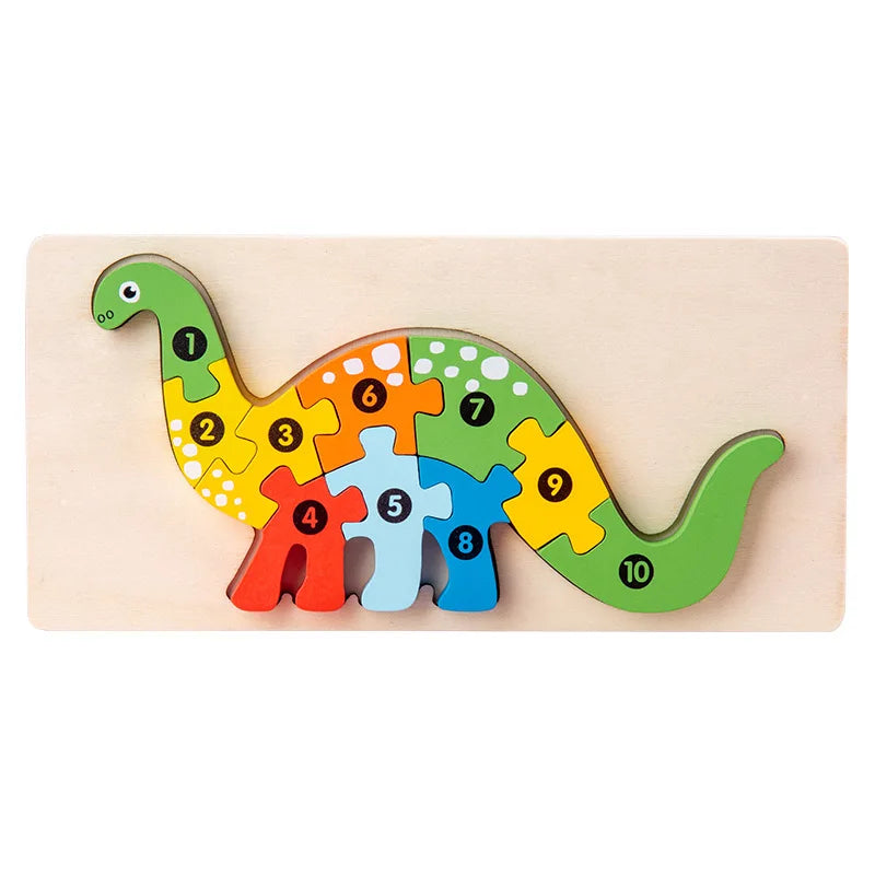 3D Stereoscopic Montessori Wooden Puzzle Cartoon Dinosaur Animal Shape Color Cognitive Educational Game Toy Kids Birthday Gift