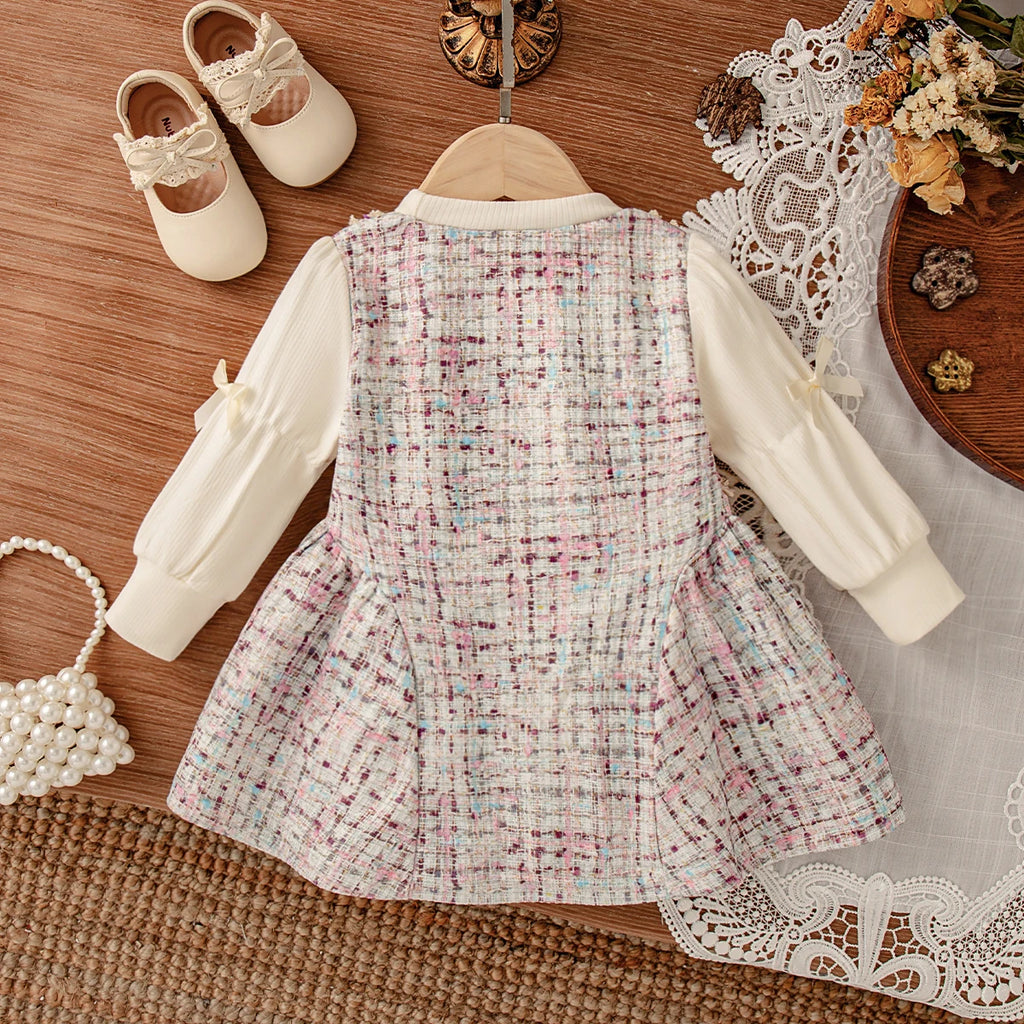 Spring And Autumn New Bow Long Sleeve Baby Girl Dress, Princess Style Children'S Clothing For Babies Aged 9 Months To 3 Years