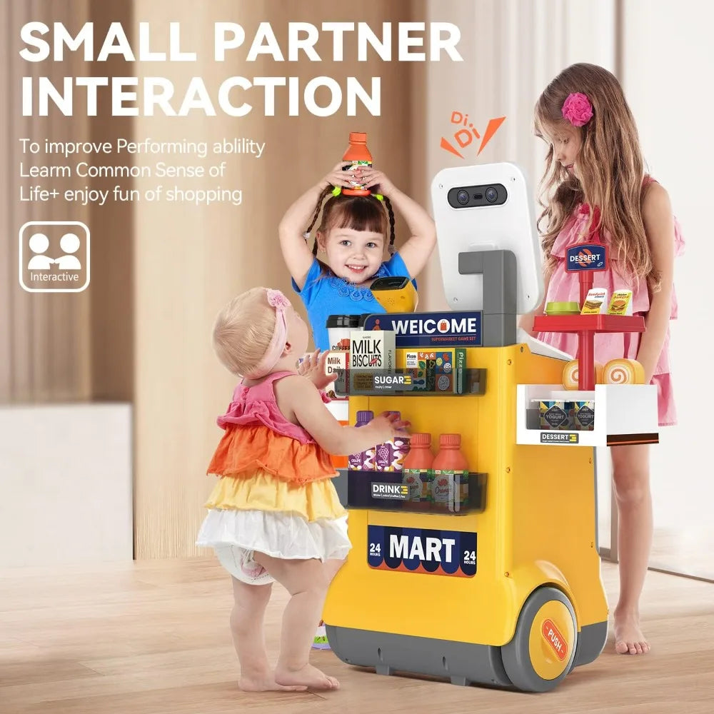 Cash Register Playset for Kids Pretend Play Shopping Money Calculator Scanner Credit Card Play Food for Boys Girls Birthday Gift