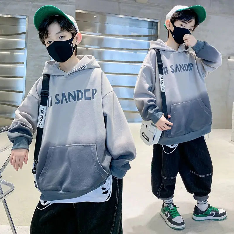 2025 Spring Autumn New Boys Mid-Large Size Trendy Stylish Eye-Catching Hooded Sweatshirt - Boys' Spring Streetwear Top