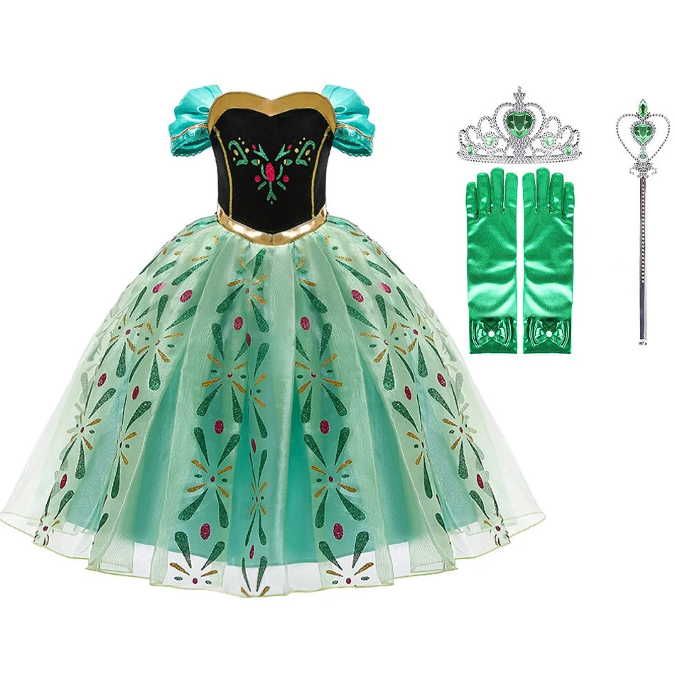 Anna Dresses Children Princess Dress Girl Cosplay Costume Kids Summer Clothes Halloween Birthday Carnival Robe Party Disguise