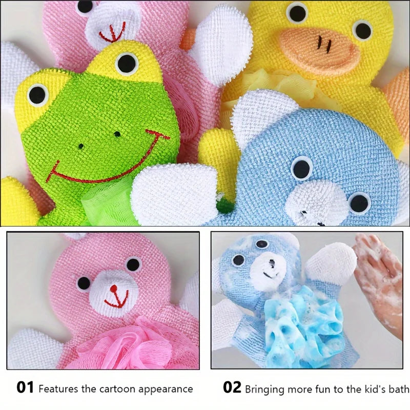 Cute Animal Bathing Gloves Kids Sponges for Bathing Loofah Gloves Shower Kids Body Scrub Hand Puppet Bath Wash Mitt Towel