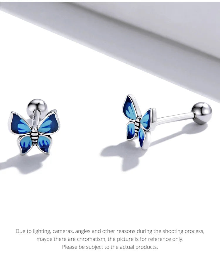 Bamoer 925 Sterling Silver Luxury Girl Earrings Rainbow Butterfy Cute Fancy Funny Ear Stud Original for Women Party Fine Jewelry