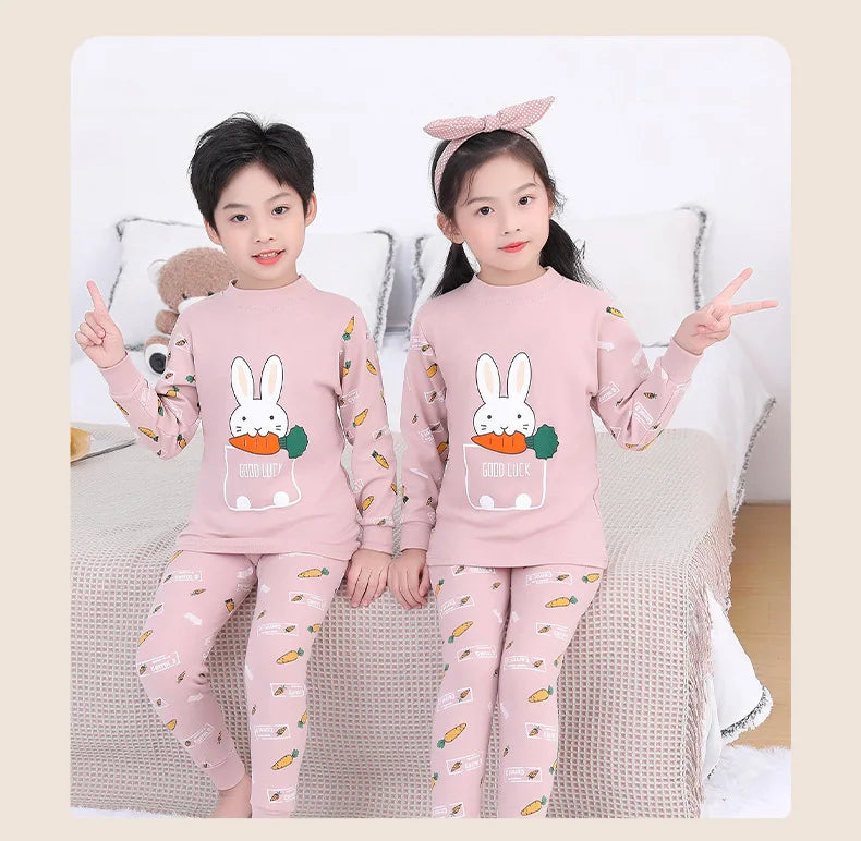 Children's Autumn Clothes and Pants Pure Cotton Set for Boys and Girls Warm Underwear Cartoon Pattern Children's Pajamas Set