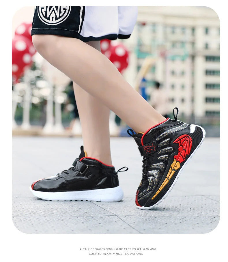Disney Cartoon Kids Basketball Soft Shoes Waterproof Leather Boys Girls Sneakers Magic Buckle Non-slip Children Running Shoes