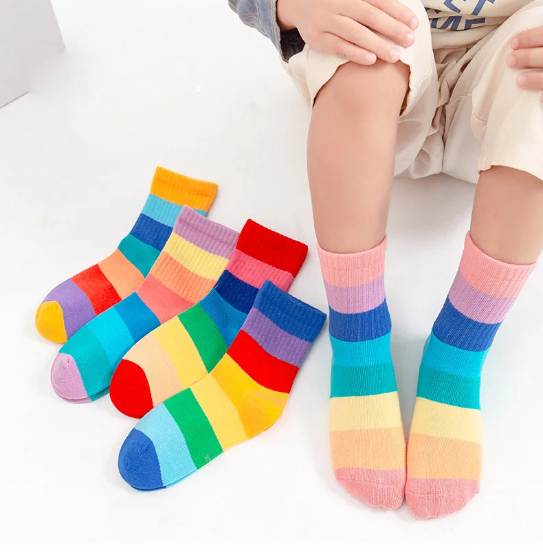 10/20 pairs Kids Casual Socks Sets for Girls Rainbow Striped Cute Children Ankle Short Breathable Cotton Fashion Toddler Sock