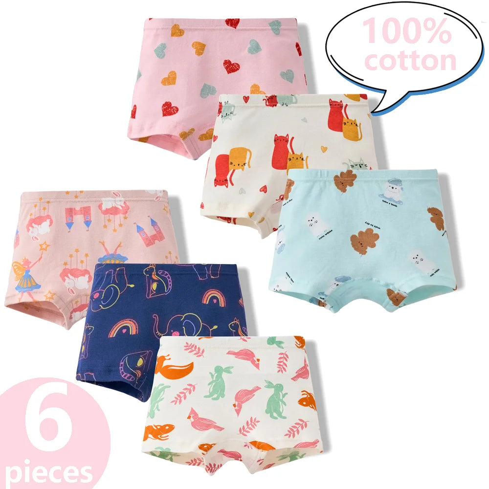 3/6 Pcs Children's Girls Panties Sets 100% Cotton Pretty Cartoon Unicorn Print Underwear For Girl Infant Undies Boxer Breathable