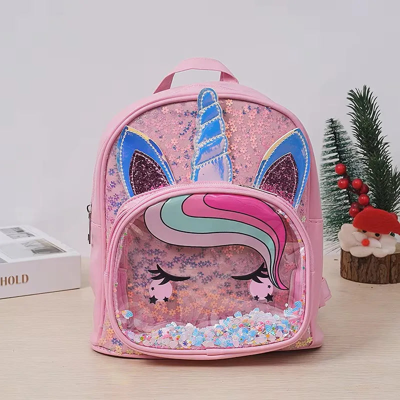 Toddlers Backpack Cartoon Unicorn Schoolbag Sequin Transparent Butterfly Wings Bookbag for Girl Kids Waterproof School Bag 2024