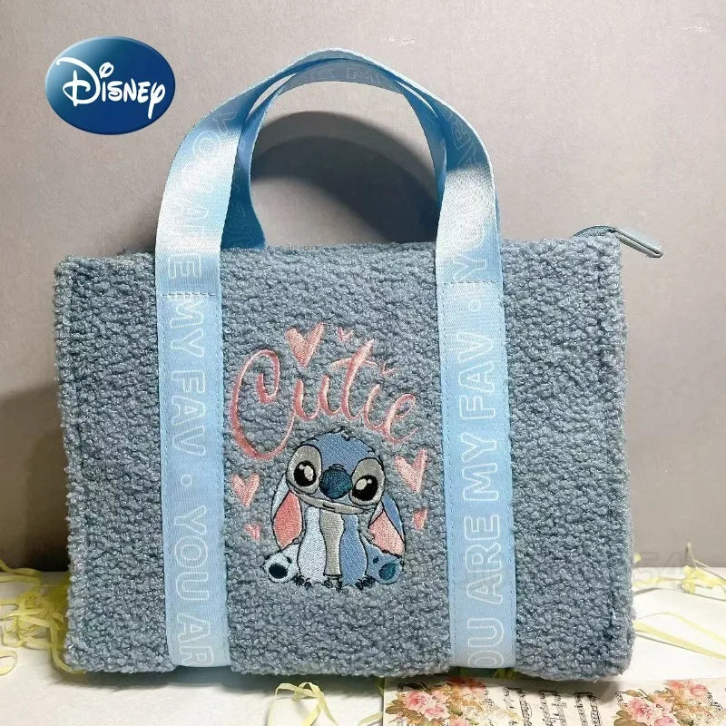 Disney Stitch New Women's Plush Shoulder Bag Cartoon Cute Women's Plush Shoulder Messenger Bag Fashion Embroidery Women's Bag