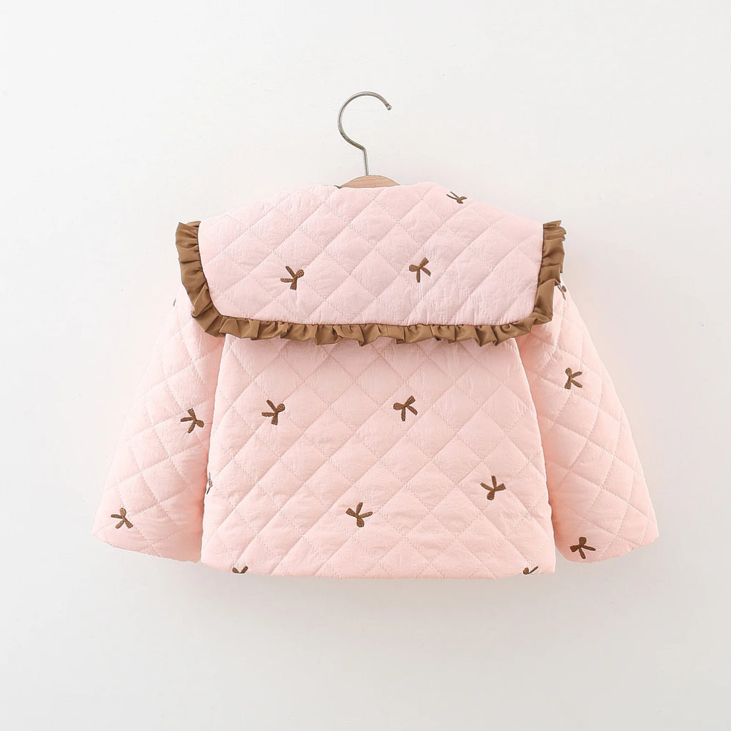 Winter New Sweet Bow Baby Girl Coat, Princess Style Thick And Warm Children'S Clothing Suitable For Babies Aged 1-4 Years