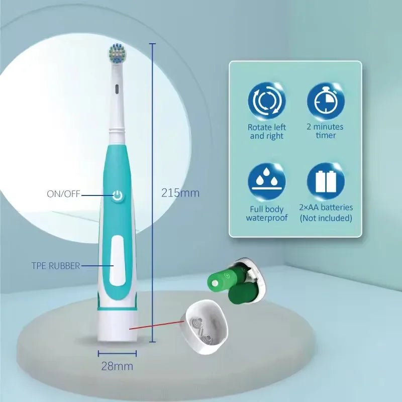 Electric Toothbrush Rounded 3D Heads Teeth Brush Soft Bristle Vibrate Rotation Gum Care Battery Power Teeth Whitening For Adults