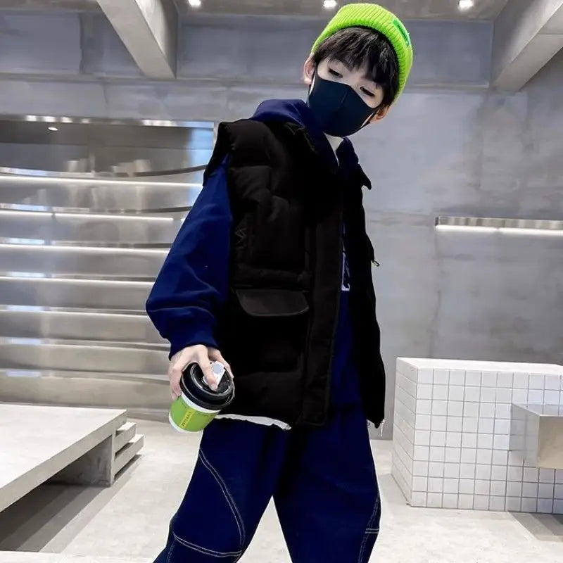 Boys' Thermal Insulated Down Jacket Autumn Winter Kids' Outerwear Plus Size Cape Vest Stylish Trendy